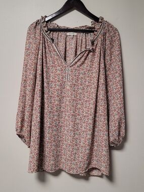 Max Studio Peach and Cream Floral Blouse Boho Cottagecore Spring Plus 2X